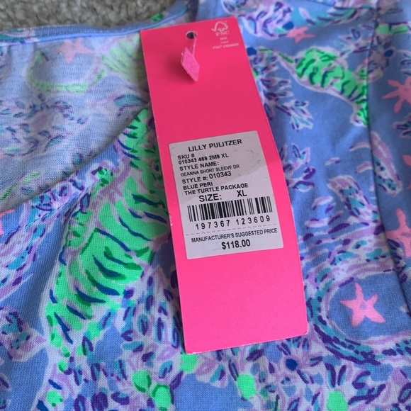 Lilly Pulitzer Geanna Turtle Short Sleeve Neon Green Ruffle Dress sz XL - Picture 4 of 5